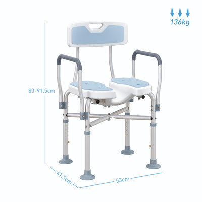 HOMCOM Aluminium Shower Chair, with Padded Seat - Light Blue 