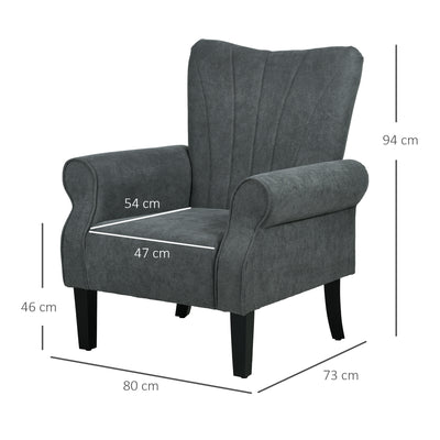 HOMCOM Upholstered Accent Chair with High Back, Rolled Arms and Wood Legs, Soft Thick Padded Armchair, Grey 