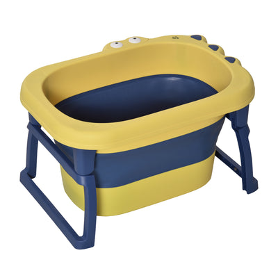 HOMCOM Baby Bathtub for 0-6 Years Collapsible Non-Slip Portable with Stool Seat for Newborns Infants Toddlers Kids - Yellow 