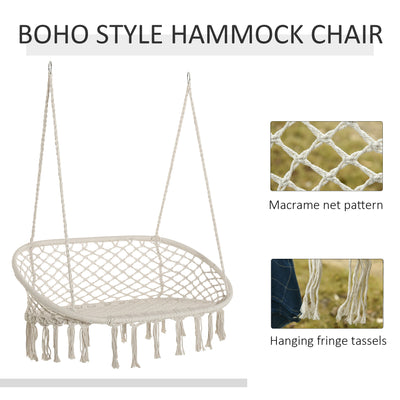 Outsunny Hanging Hammock Chair Cotton Rope Porch Swing with Metal Frame, Large Macrame Seat for Patio, Garden, Bedroom, Living Room, Cream White 