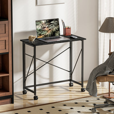 HOMCOM 80 cm Folding Desk on Wheels - Black 