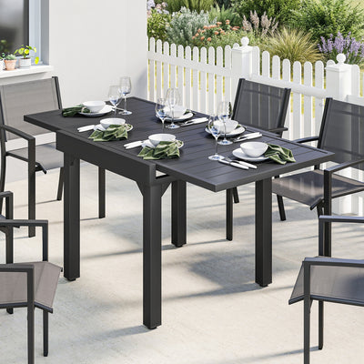 Outsunny Expandable Patio Dining Table for 4-6 People, 80-160 cm Aluminium Extendable Outdoor Patio Table with Slatted Top, Black 