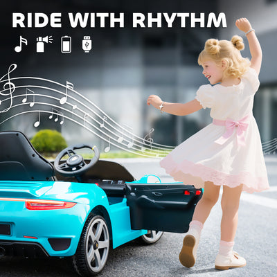 AIYAPLAY Kids Electric Car, 12V Licensed RUF GT Ride on Car with Suspension, Remote Control, Music, for 3-5 Years, Blue 