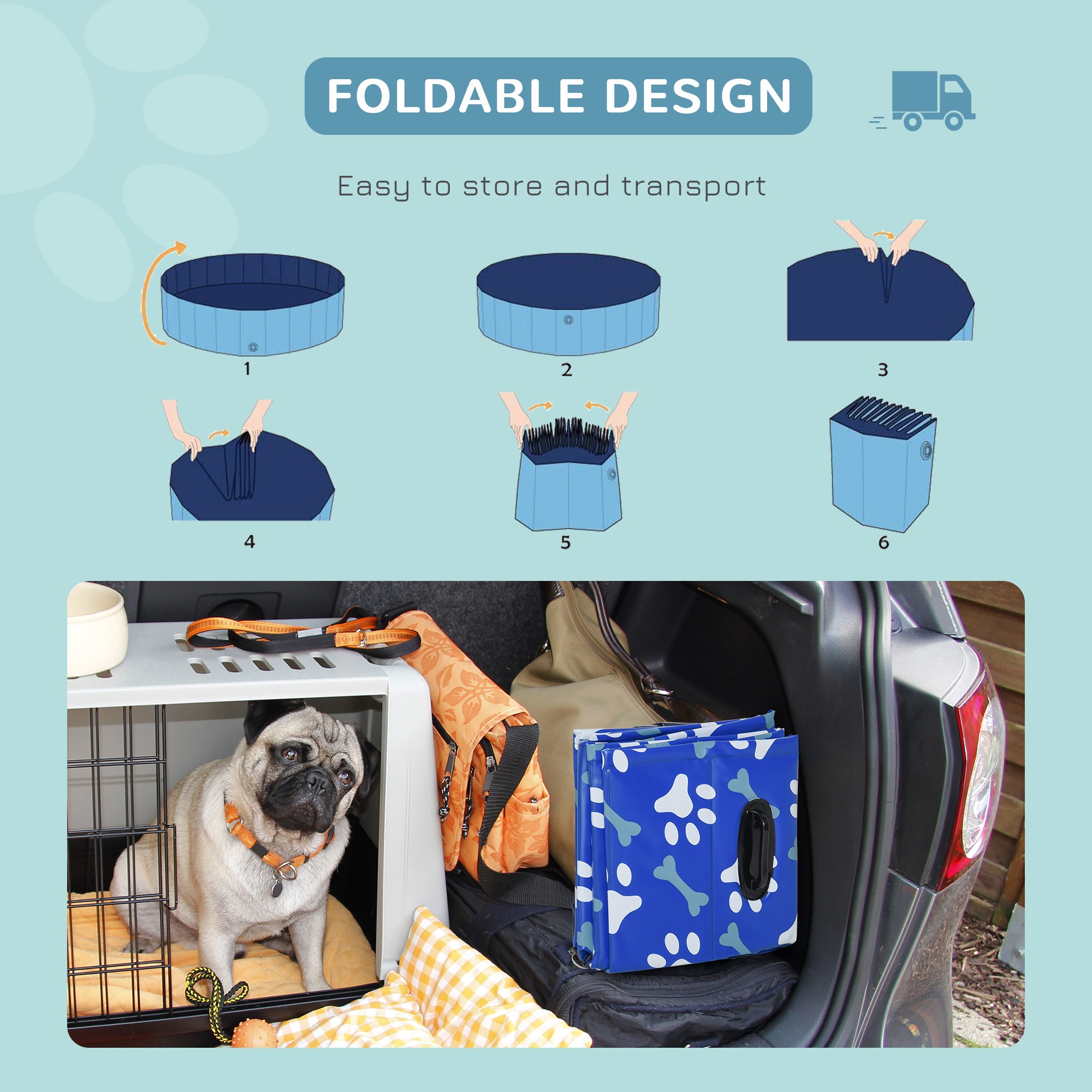 PawHut Foldable Dog Paddling Pool Pet Cat Swimming Pool Indoor/Outdoor Collapsible Bathing Tub Shower Tub Puppy Φ120 × 30H cm L Sized 