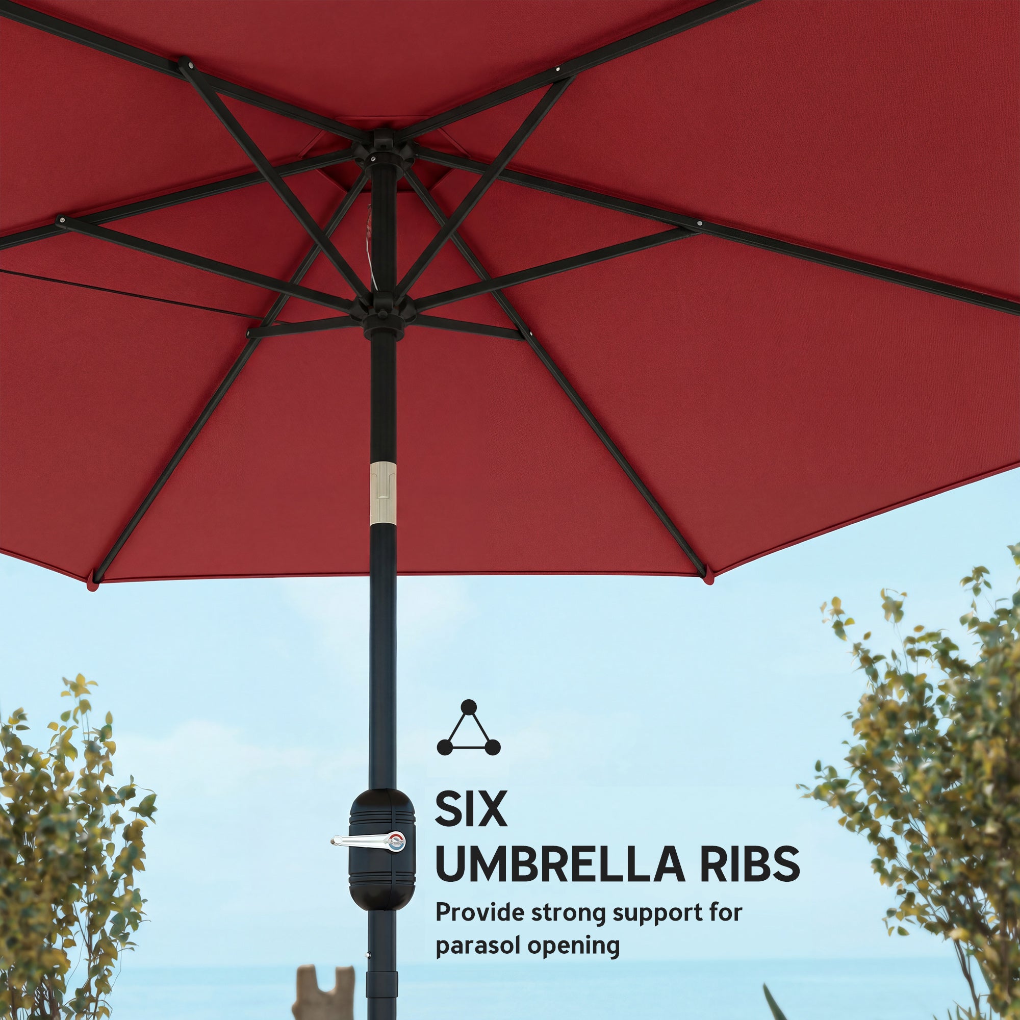 Outsunny 2.6 m Garden Parasol Umbrella with Aluminium Pole, Outdoor Patio Umbrella with Tilt and Crank, Vent, Wine Red 