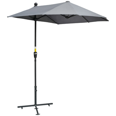 Outsunny 2m Half Parasol Market Umbrella Garden Balcony Parasol with Crank Handle, Base, Double-Sided Canopy, Dark Grey 