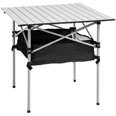 Outsunny Portable Camping Table w/ Mesh Bag & Steel Frame Hiking Furniture Desk, Silver Black 