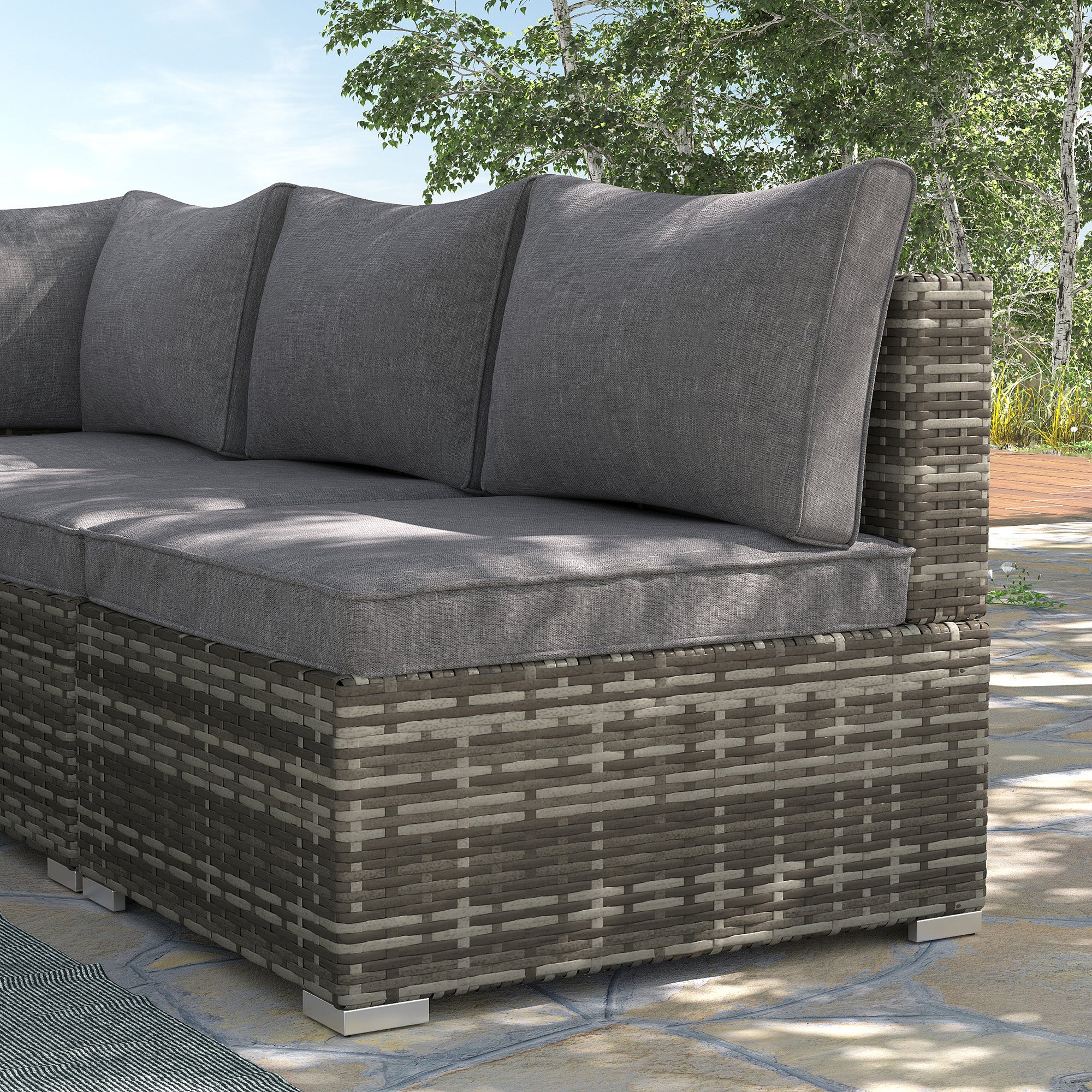 Outsunny Armless Rattan Garden Chair, Outdoor Rattan Chair with Cushions, PE Wicker Garden Furniture with Steel Frame, Adjustable Footpads for Garden, Terrace, Deep Grey 
