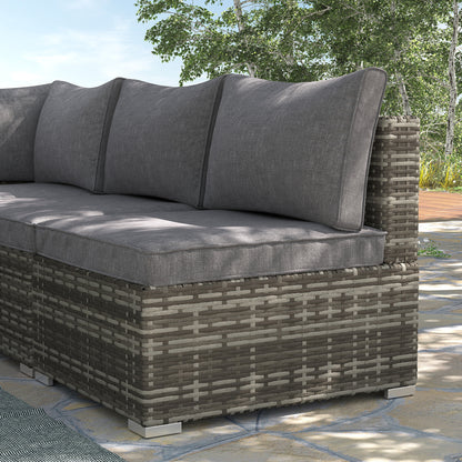 Outsunny Armless Rattan Garden Chair, Outdoor Rattan Chair with Cushions, PE Wicker Garden Furniture with Steel Frame, Adjustable Footpads for Garden, Terrace, Deep Grey 