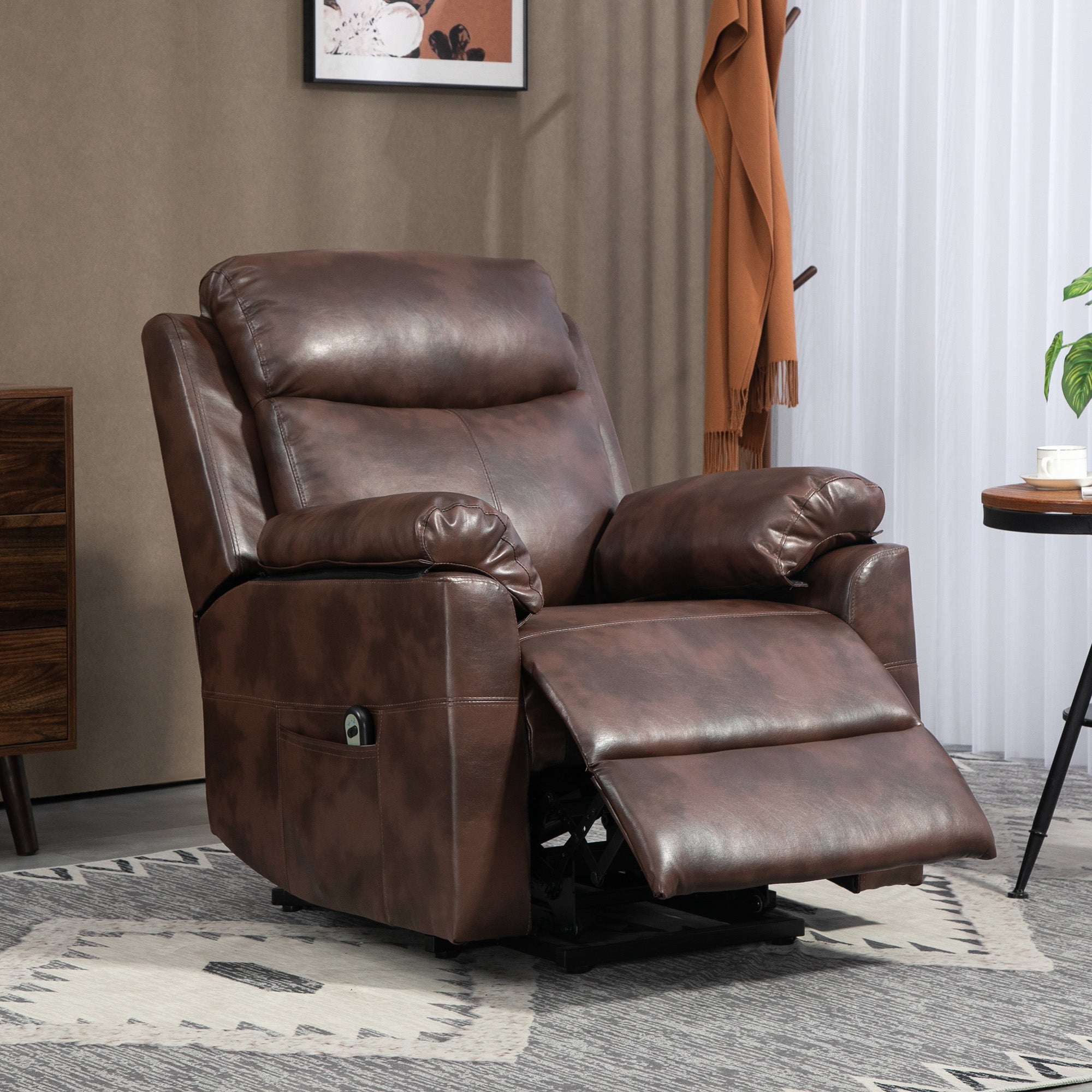 HOMCOM Faux Leather 70\'c2\'b0 Electric Riser Recliner Chair, Dark Brown