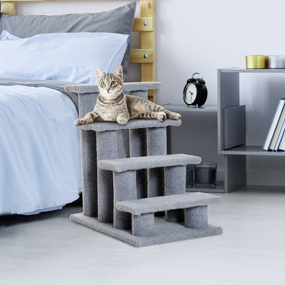 PawHut Dog Steps for Bed 4 Step Pet Stairs for Sofa Dog Cat Climb Ladder 63x43x60 cm Grey 