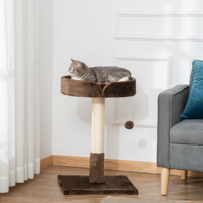 PawHut Small Cat Tree for Indoor Cats with Sisal Scratching Post Kitten Bed Cushion Ball Toy, Brown, 45x45x70 cm 