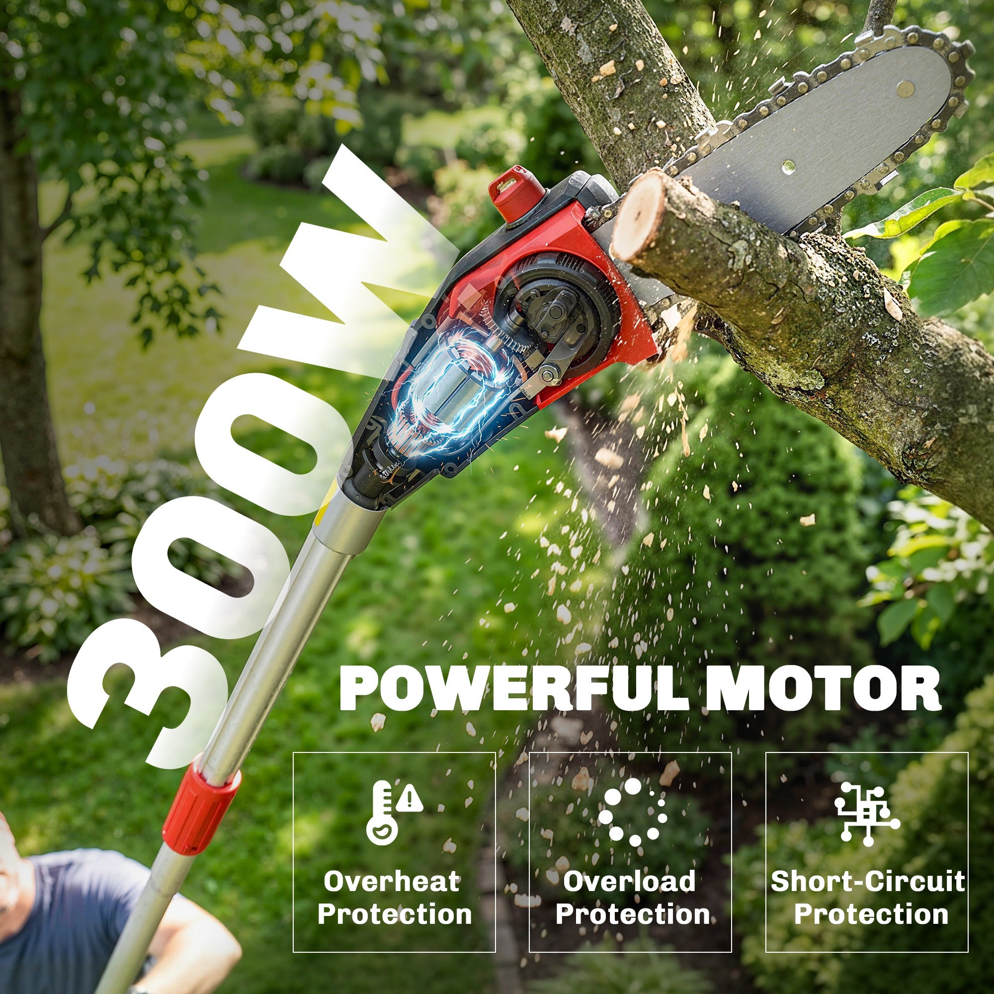 Outsunny 18V 8" Cordless Pole Chainsaw, 1.94m/2.56m Electric Chainsaw with 2 x 4.0Ah Batteries, Charger, Auto Lubrication 
