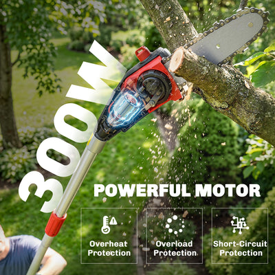 Outsunny 18V 8" Cordless Pole Chainsaw, 1.94m/2.56m Electric Chainsaw with 2 x 4.0Ah Batteries, Charger, Auto Lubrication 