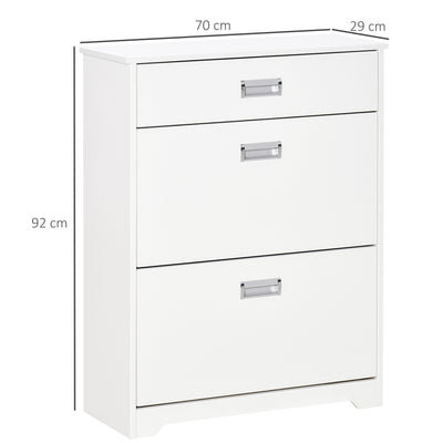 HOMCOM Shoe Cabinet, Slim Shoe Storage Cabinet with Drawer, 2 Flip-up Doors and Adjustable Shelf, Narrow Shoe Cupboard for 16 Pairs of Shoes for Entryway, Hallway, White 