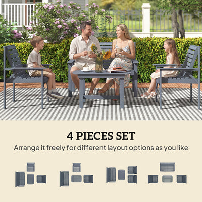 Outsunny 4 Piece Wooden Garden Furniture Set, Outdoor Garden Sofa Set with 2 Armchairs, Loveseat and Coffee Table, Grey 