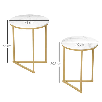 HOMCOM Set of Two Marble-Effect Nest of Tables - White/Gold-Tone 