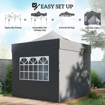 Outsunny 3 x 3 m Pop Up Gazebo with Sidewalls, UPF50+ Heavy Duty Garden Party Tent Marquee with Wheeled Carry Bag, Dark Grey 