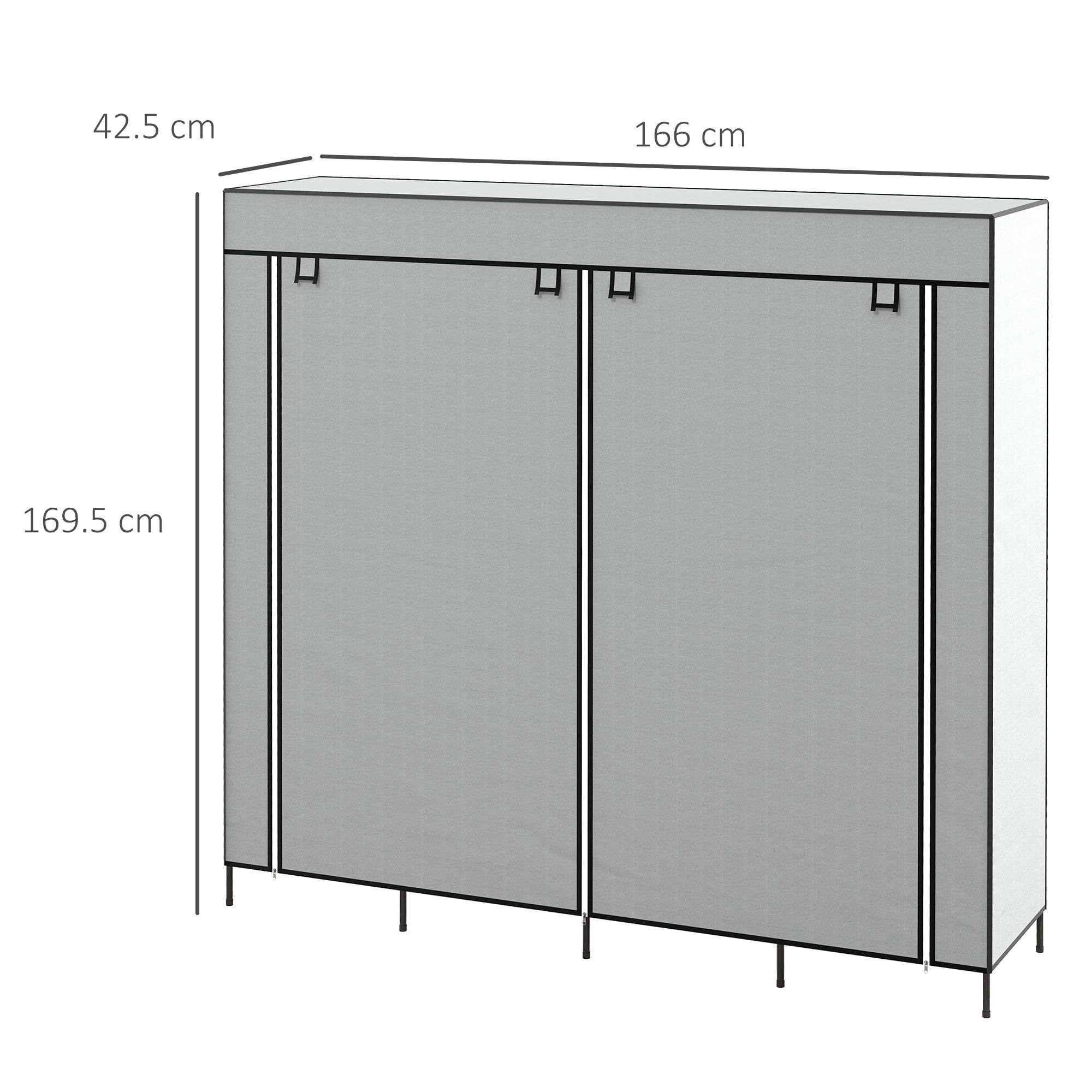 HOMCOM Fabric Wardrobe for Bedroom, Portable Cloth Wardrobe with 10 Compartments, 2 Hanging Rails and 4 Fabric Drawers, 166 x 42.5 x 169.5cm, Dark Grey 