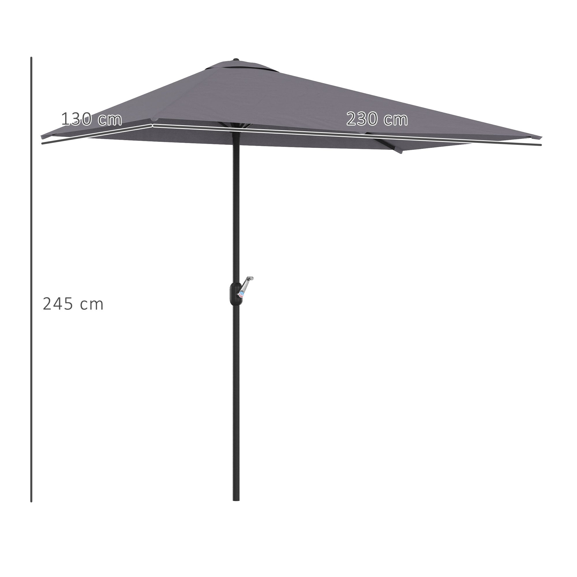 Outsunny Balcony Half Parasol Semi Round Umbrella Patio Crank Handle (2.3 m, Grey)- NO BASE INCLUDED 