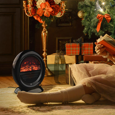 HOMCOM Freestanding Electric Fireplace Indoor Space Table Top Heater with Realistic Flame Effect, Rotatable Head, Overheating Protection, 1500W, Black 