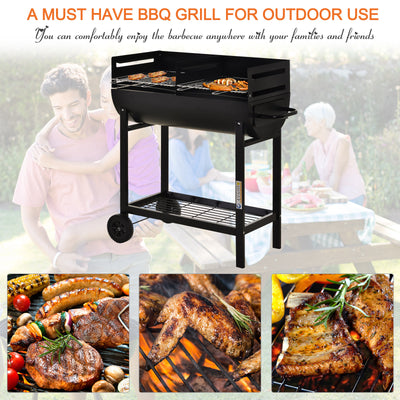 Outsunny Steel 2-Grill Charcoal BBQ w/ Wheels Black 