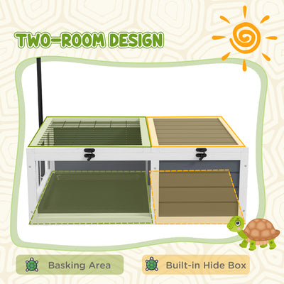 PawHut Tortoise Table with Adjustable Lamp Holder, Wooden Tortoise House w/ Openable Lids, Pull-Out Trays - Grey 