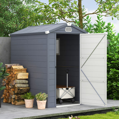 Outsunny 4.4ft x 6.2ft Aluminium Frame and Plastic Wall Shed, with Foundation - Grey 