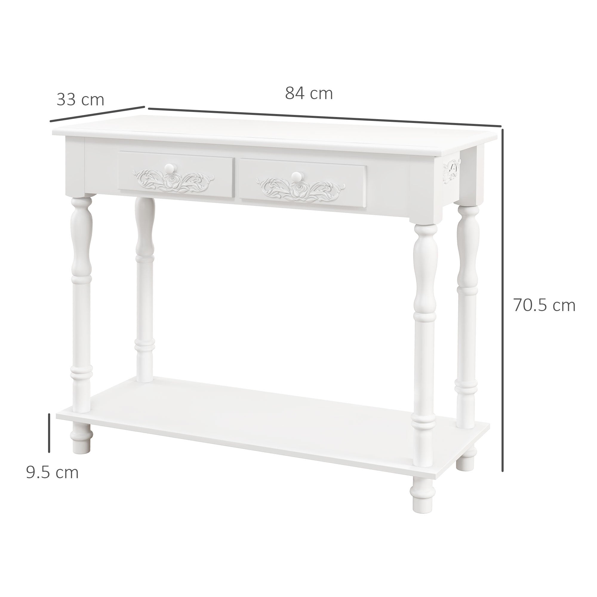 HOMCOM Console Table Modern Sofa Side Desk with Storage Shelves Drawers for Living Room Entryway Bedroom White 