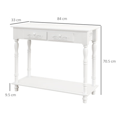 HOMCOM Console Table Modern Sofa Side Desk with Storage Shelves Drawers for Living Room Entryway Bedroom White 