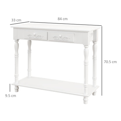 HOMCOM Console Table Modern Sofa Side Desk with Storage Shelves Drawers for Living Room Entryway Bedroom White 