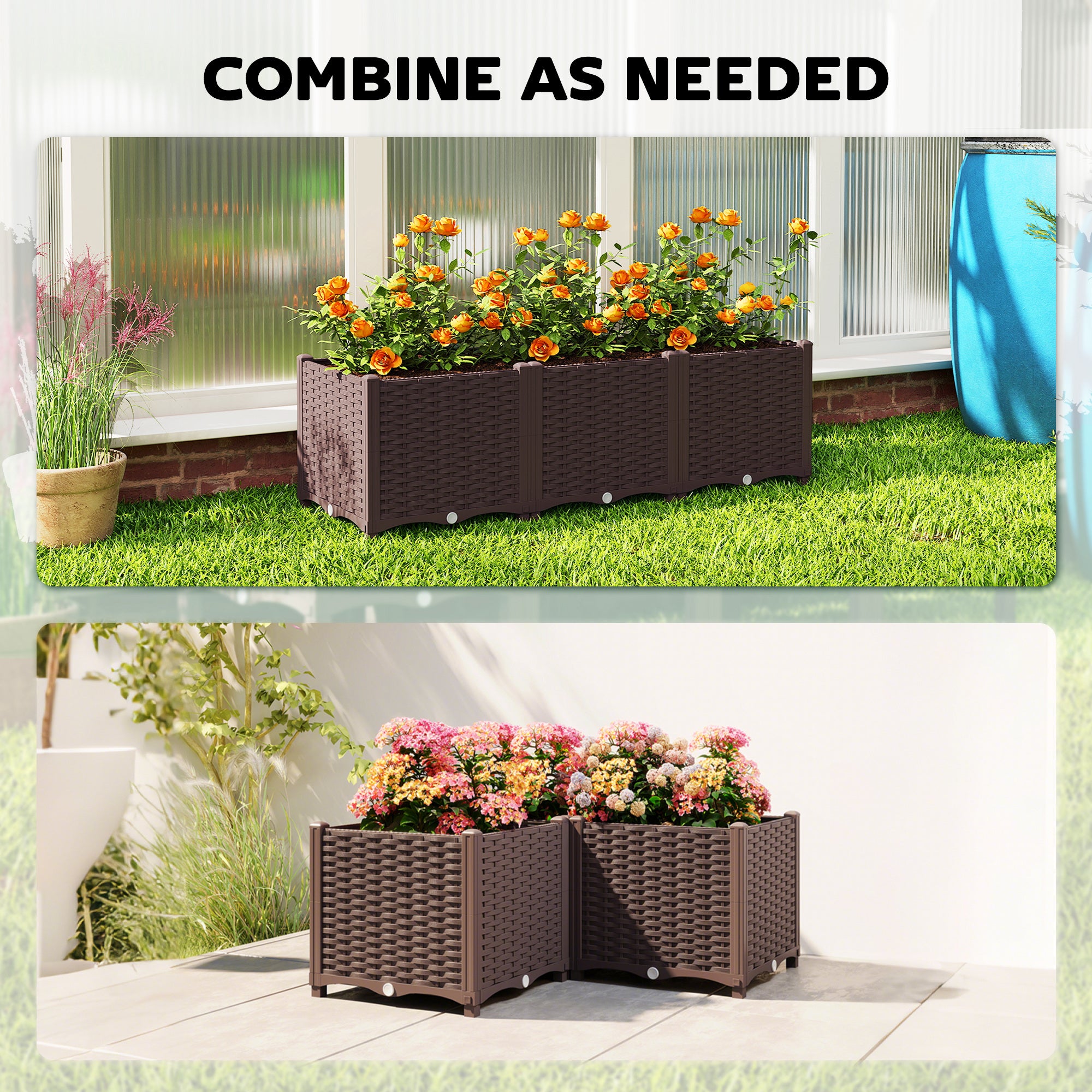 Outsunny Plastic Raised Garden Bed with Legs, Self Watering Elevated Planter Boxes with Drainage Holes and Plugs 