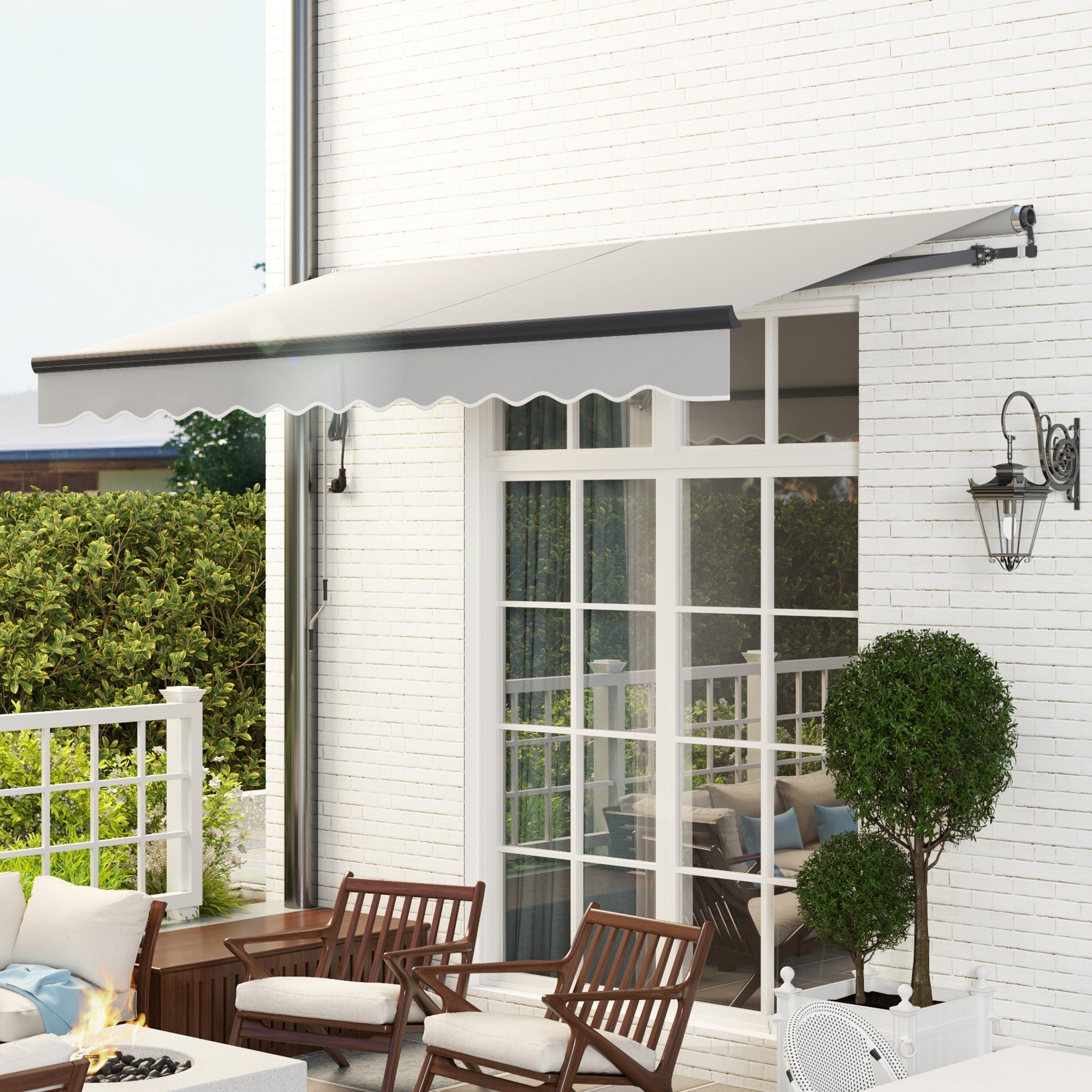 Outsunny 3.5 x 3(m) Electric Awning with Remote Controller, Aluminium Frame DIY Retractable Awning, UV30+ Sun Shade Canopy for Garden Patio Deck Door Window, Light Grey 