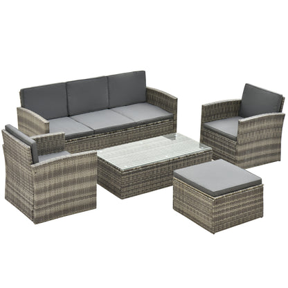 Outsunny Rattan Garden Furniture Outdoor Patio 5 Piece Wicker Weave Sofa Set with Storage,  Cushioned, 3-Seater Sofa + 2 Single Chairs + Foot Stool + Coffee Table 