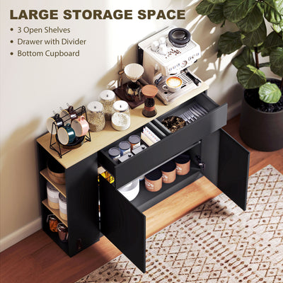 HOMCOM Sideboard, Storage Cabinet with Adjustable Shelf, 2 Drawers, 3 Open Shelves, Black 