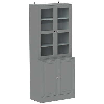 HOMCOM Double Storage Display Cabinet - Grey 