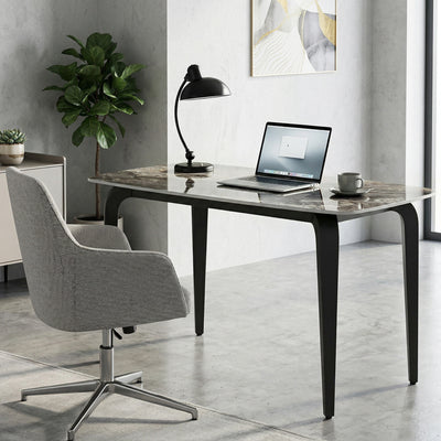 HOMCOM Dining Table for 4, Modern Kitchen Table with Sintered Stone Tabletop, Metal Legs, Brown