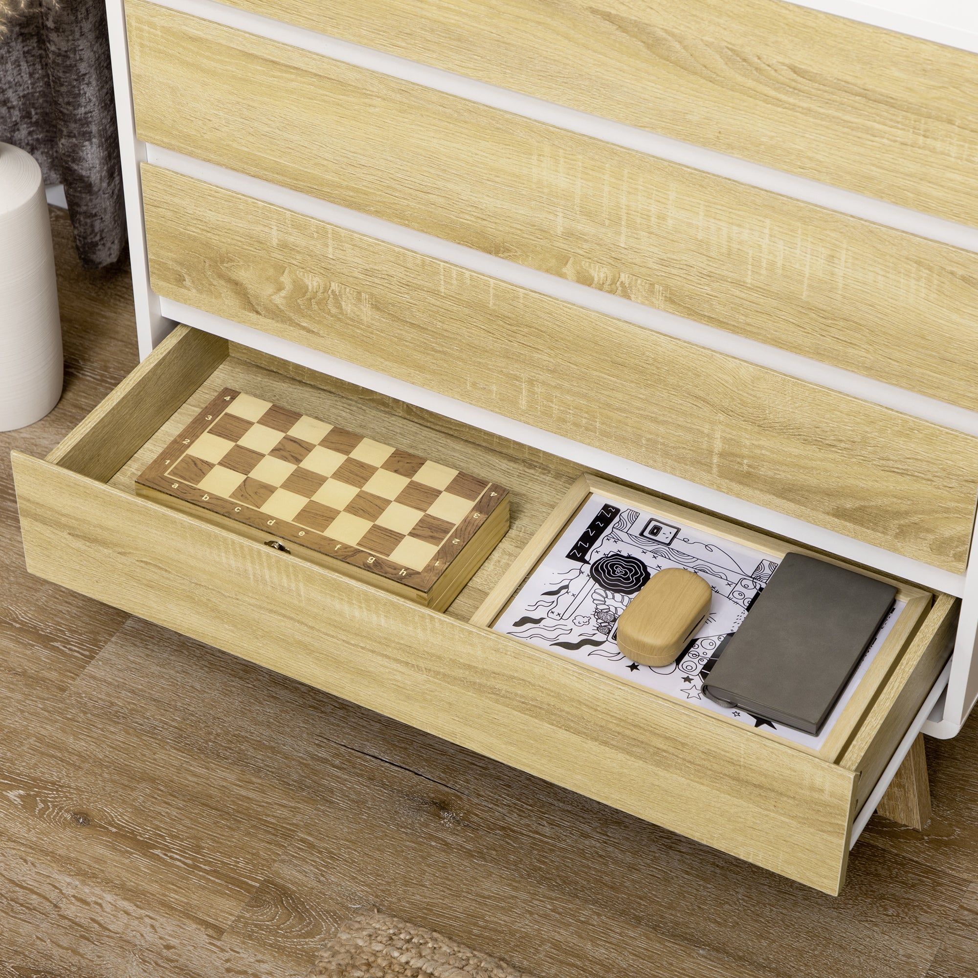 HOMCOM Drawer Chest, 4-Drawer Storage Organiser for Bedroom, Living Room, 80cmx40cmx79.5cm, White and Natural