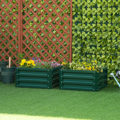 Outsunny Set of Two 60 x 60cm Steel Planter Boxes - Green 