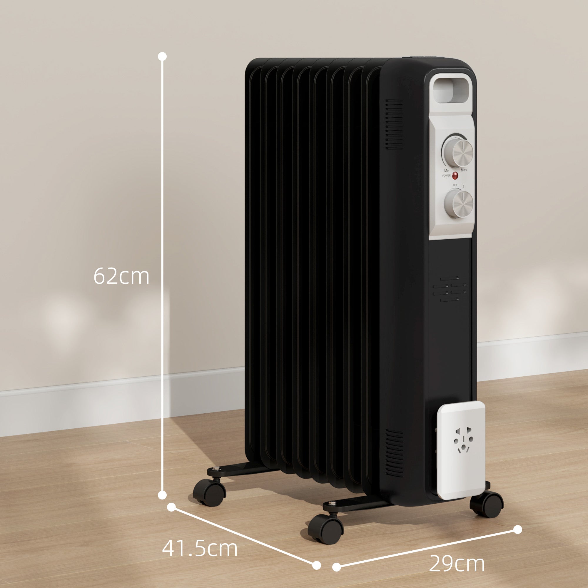 HOMCOM 2kW Nine Fin Oil-Filled Radiator - Black 