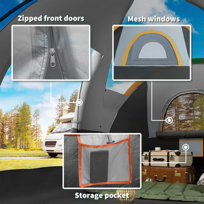 Outsunny 5-6 Man Dome Camping Tent Hiking Shelter UV Protection 3000mm Water Resistant Tunnel Tent - Multicolor 
