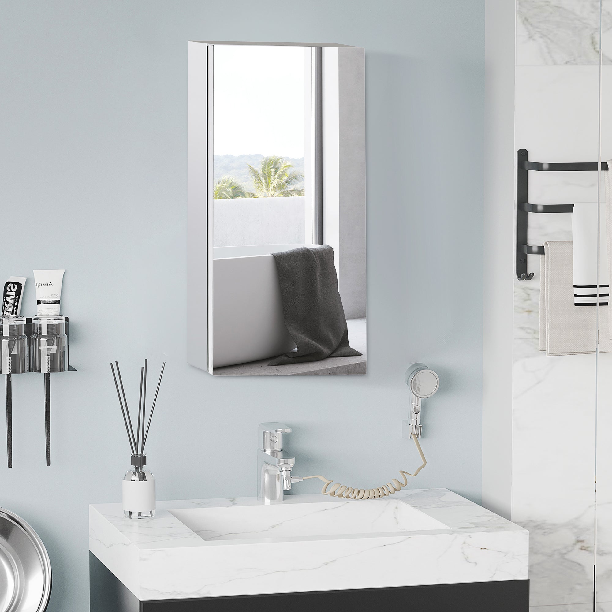 HOMCOM Stainless Steel Wall-mounted Bathroom Mirror Storage Cabinet 300mm (W) 