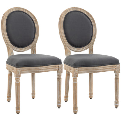 HOMCOM Set of Two French-Inspired Wooden Dining Chairs - Grey 