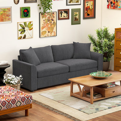 HOMCOM Modern 3 Seater Sofa with Spring Cushion, 212 cm Fabric Jumbo Cord Sofa Couch with 2 Scatter Cushions, Upholstered Corduroy Settee for Living Room, Bedroom, Home Office, Grey 