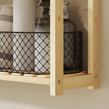 HOMCOM Three-Tier Bamboo Bathroom Rack - Natural Finish