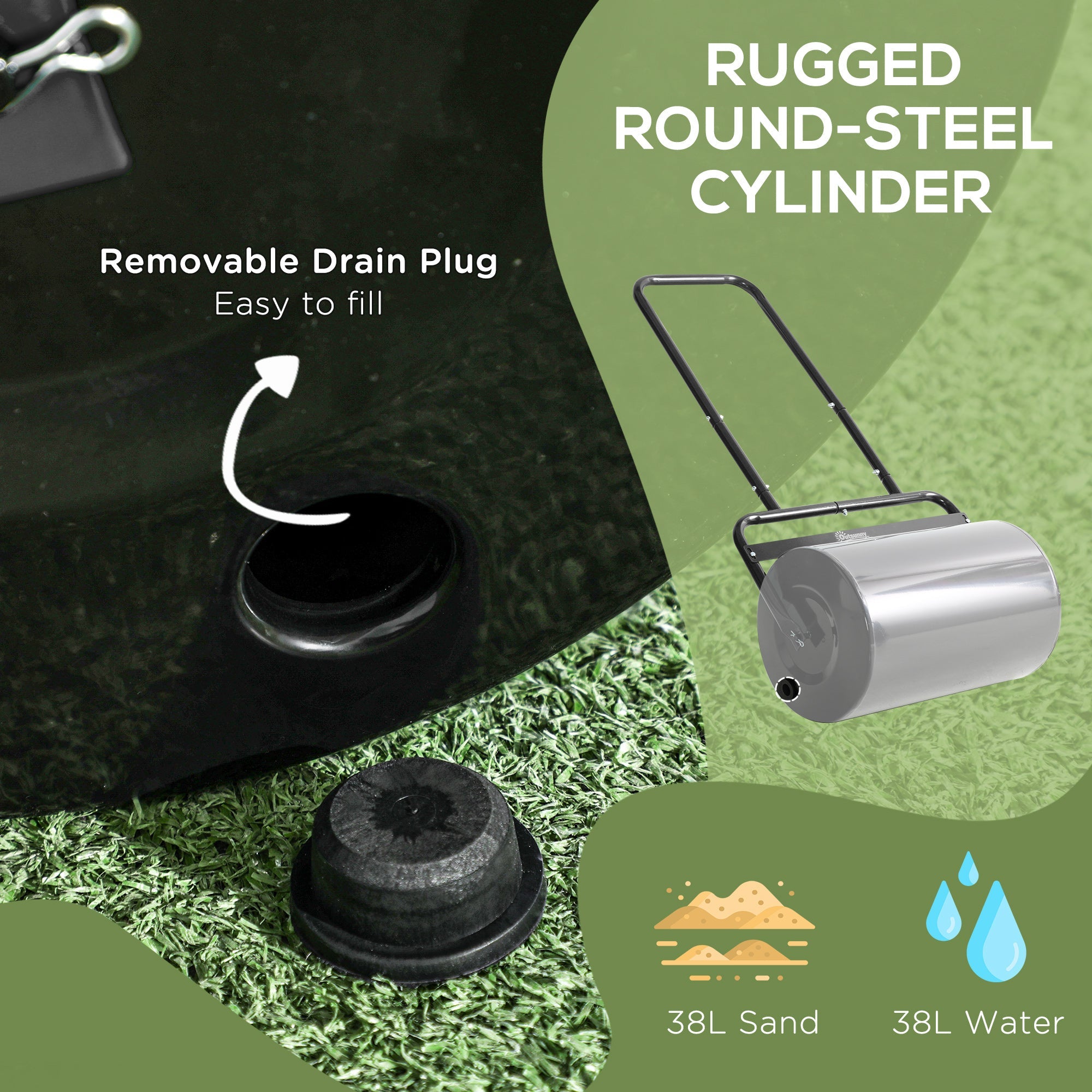 Outsunny 38L Fillable Cylinder Steel Lawn Roller - Black 