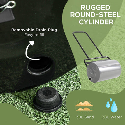 Outsunny 38L Fillable Cylinder Steel Lawn Roller - Black 