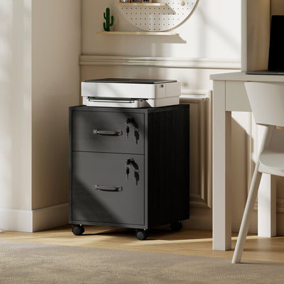HOMCOM Rolling File Cabinet with 2 Drawers, Mobile Filing Cabinet with Hanging File Folder for Letter Sized Documents, Black 