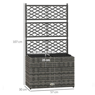 Outsunny 22L Garden PE Rattan Planter with Trellis, Free Standing Flower Raised Bed with Two Plant Boxes for Garden, Garden Planter for Climbing Plants, 57cm x 30cm x 107cm, Mixed Grey 