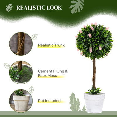HOMCOM Set of 2 Decorative Artificial Plants Ball Trees with Flower for Home Indoor Outdoor Decor, 60cm ,Pink 